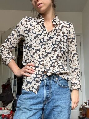 Anthropologie grey blue coffee bean  button down, mother of pearl, vintage